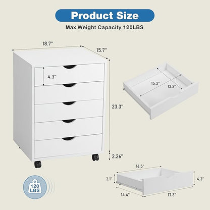 OLIXIS 5 Drawer Mobile File Cabinet Under Desk Storage Organization - Image 3