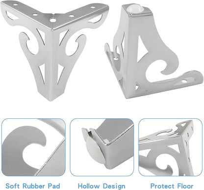 Piutouyar 4 Inch/10cm Hollow Out Furniture Legs Set of 4, Chrome Artistic Metal - Image 4