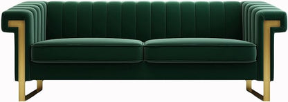 Mid-Century Modern Green Velvet Sofa - Image 4