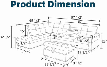 97.5" White L Shaped Couch Set Leather, Modular Sectional Couches - Image 2