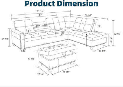 97.5" L Shaped Couch Set, Modular Sectional Couches - Image 2