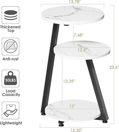 BEWISHOME Round End Table Marble Side Table - Image 3