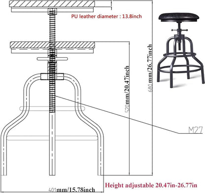 Industrial Vintage Counter Stool, Kitchen Counter Height Adjustable Swivel Chair - Image 3