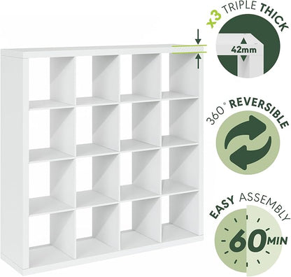 Furinno Cubicle Book Shelf, 16-Cube Bookshelf, Triple Thick Frame Cube Storage - Image 4