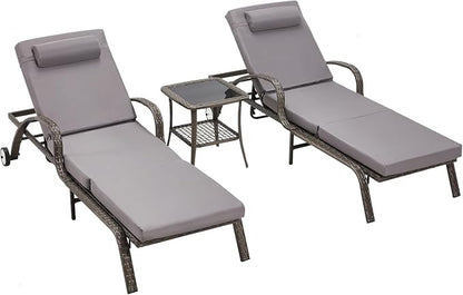 HOMREST Pool Lounge Chairs Set of 3, Outdoor Wicker Chaise - Image 7