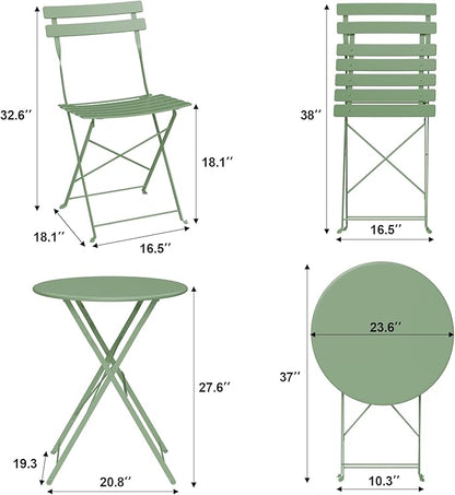 Bistro Table and Chairs Set of 2, 3 Piece Outdoor/Indoor Folding Patio Bistro - Image 4