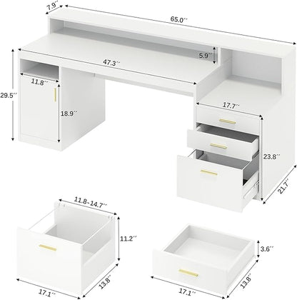 YOMILUVE Computer Desk with 3 Drawer & Storage Shelves, Home Office Desk with - Image 2