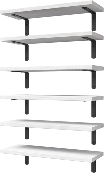 WOPITUES White Floating Shelves Set of 6, Wood by WOPITUESOfficial