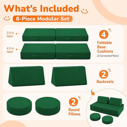 MeMoreCool Kids Play Couch, 8-Piece Modular Foam Sofa Fort Builder Set in - Image 7