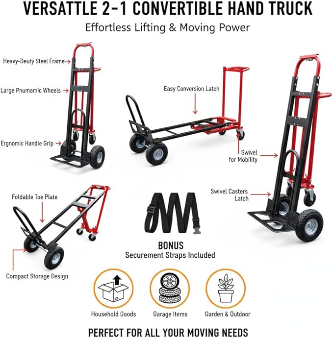Suzhi Convertible Hand Truck Dolly Cart Heavy Duty/with 4 Wheels, Industrial - Image 2