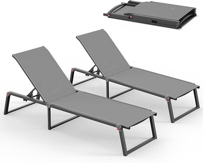 Aluminum Chaise Lounge Chair Outdoor, Foldable& No Assembly Patio Pool Lounge by Oasbira