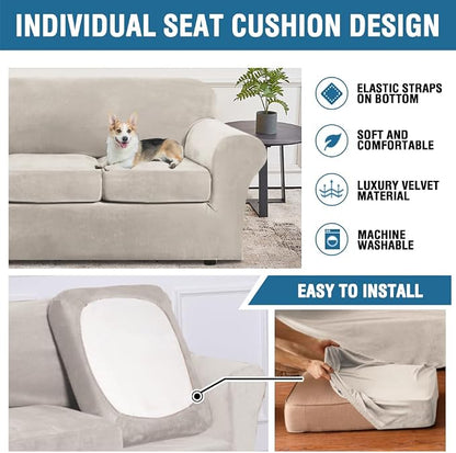 H.VERSAILTEX Modern Velvet Plush 4 Piece High Stretch Sofa Slipcover Furniture - Image 7
