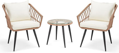 ECOTOUGE 3 Piece Wicker Patio Bistro Set, Outdoor Rattan Dining Set by ECOTOUGE
