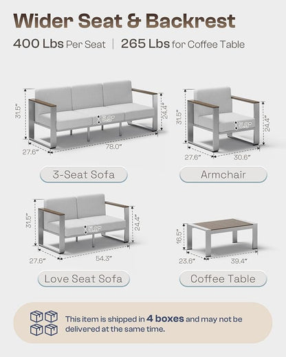 Aluminum Outdoor Patio Furniture Set, 7 Seats Outdoor Patio Conversation Sets - Image 6