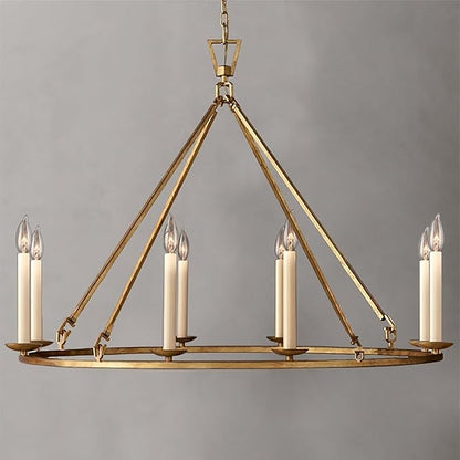 LOVEDIMA Gold Wagon Wheel Chandelier Rustic 35.4'' Candle-Shaped Metal by LOVEDIMA