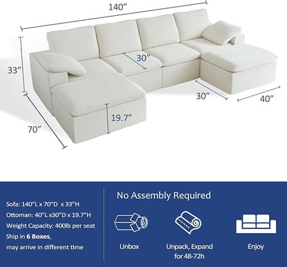 ANONER 140" Cloud Sectional Couches - Image 2