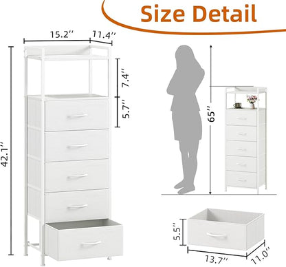 Somdot Tall Dresser for Bedroom, 5 Drawers Nightstand Vertical Storage Tower - Image 3
