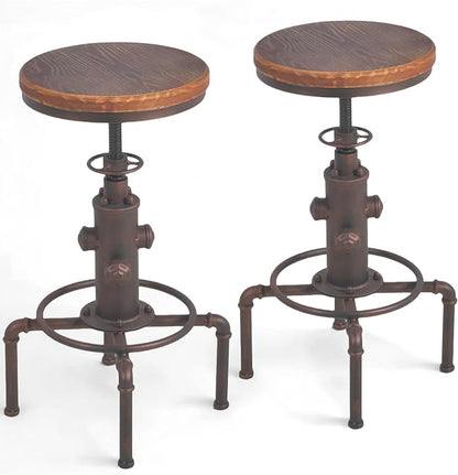 Topower Antique Vintage Industrial Barstool Solid Wood Water Pipe Fire Hydrant - Image 7