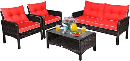 Tangkula 4 Piece Patio Furniture Set, Outdoor Wicker Conversation Set by TANGKULA