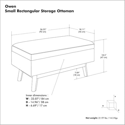 SIMPLIHOME Owen Small Rectangular Storage Ottoman - Image 3