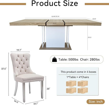Henf 63"-79" Dining Table Set for 4, 5 Pieces Extendable Dining Table and 4 - Image 7