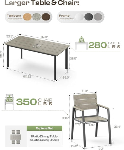 67"*32.3"*29.5" Patio Dining Table, Seamless Rectangle Aluminum + HDPS Outdoor - Image 7