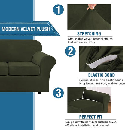 H.VERSAILTEX High Stretch Sofa Slipcover 4 Piece Cover Velvet Furniture - Image 3