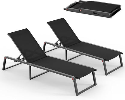 Aluminum Chaise Lounge Chair Outdoor, Foldable& No Assembly Patio Pool Lounge by Oasbira