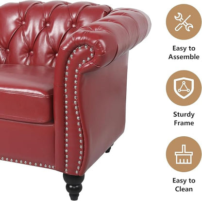 Mid-Century 3 Seater Sofa, Faux Leather Couch - Image 4
