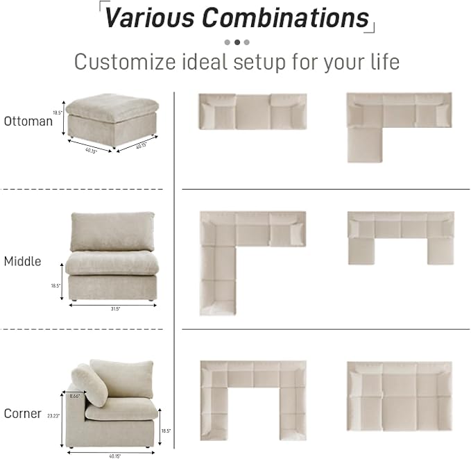 Cloud Modular Sectional Sofa Couch, 120.45" Convertible Couches 3 Seater Sofa - Image 5