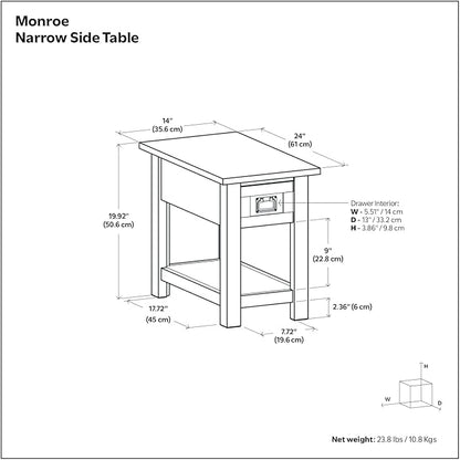 SIMPLIHOME Monroe Narrow Side Table – 14 inch Wide Solid Acacia Wood End Table - Image 3