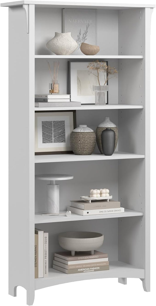 Bush Furniture Salinas 5 Shelf Bookcase in Pure White, Tall Bookshelf, Large by BushHome