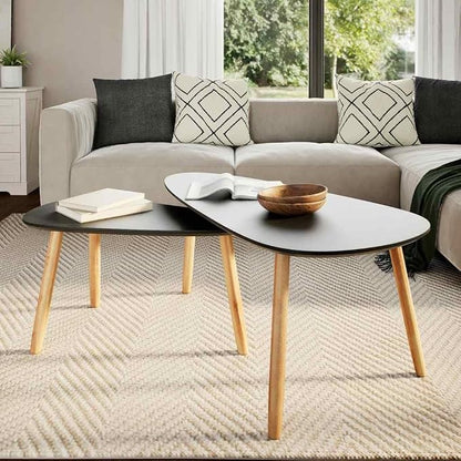Coffee Table Set of 2 Black Solid Pine Wood Legs - Image 3