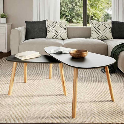 Coffee Table Set of 2 Black Solid Pine Wood Legs - Image 3