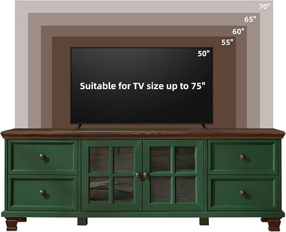 SAVOR LIFE Farmhouse TV Stand for Living Room, Rustic Green Entertainment Center - Image 5