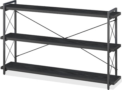 HCHQHS Bookshelf, 3-Tier Long Industrial Bookcase, Freestanding Horizontal by HCHQHS