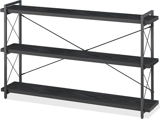 HCHQHS Bookshelf, 3-Tier Long Industrial Bookcase, Freestanding Horizontal by HCHQHS