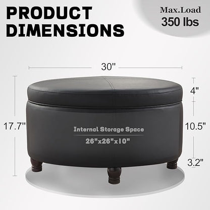 30-Inch Round Storage Ottoman, Modern Ottoman Coffee Table - Image 2