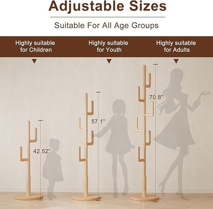 Muwuele Solid Wood Cactus Coat Rack, Freestanding Coat Rack - Image 3