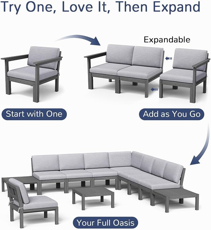 Stoog Modular L-Shaped Sectional Sofa Set, 8-Piece All-Weather Patio Furniture - Image 4