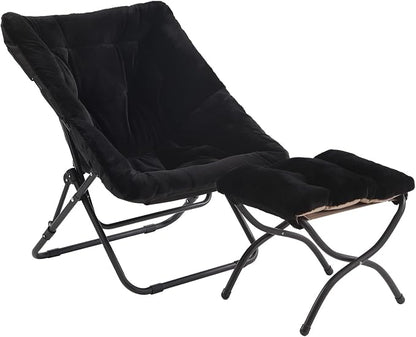 Tiita Folded Chair with Ottoman, Soft Faux Fur Oversized Folding Accent Chair by TiitaHome