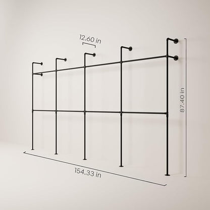 pamo Industrial Pipe Clothing Rack – Wall Mounted Black Closet System in - Image 2