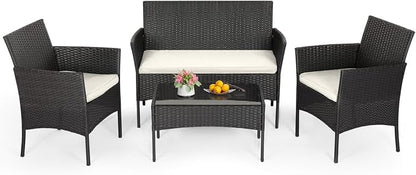 FDW | 4-Piece Patio Furniture Set | Black | Outdoor Wicker Furniture by FDW