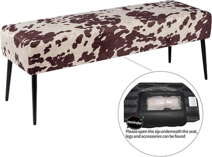 DUHOME Velvet Bench Ottoman, Upholstered Bedroom Benches Cow Print End of Bed - Image 5