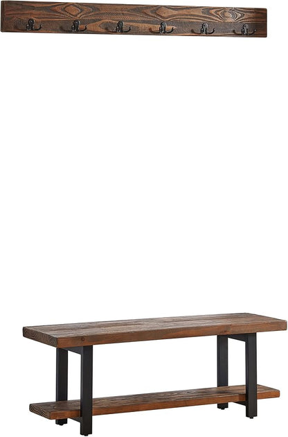 Alaterre Furniture Pomona Entryway Bench and Coat Hook Set – Modern Rustic - Image 3