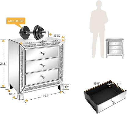 VINGLI Mirrored Nightstand Glass End Table, Mirrored Bedside Table - Image 2