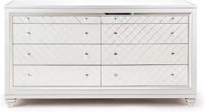 First of a Kind Shiney Contemporary 5 Piece Queen Bedroom Set High Gloss Silver - Image 5