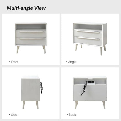 HULALA HOME End Table with Charging Station, Mid-Century Modern 2 Drawer and - Image 3