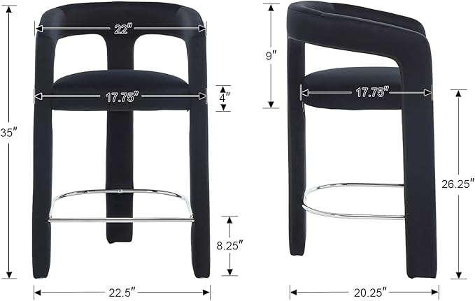 HNY 26 Inch Modern Tall Barrel Bar Stools Set of 4, Velvet Upholstered Barstools - Image 2