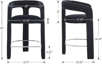 HNY 26 Inch Modern Tall Barrel Bar Stools Set of 3, Velvet Upholstered Barstools - Image 2